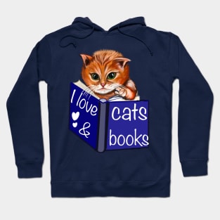 I love cats and books- green eyed Kitten reading a book. White background. For those who love books and reading Hoodie